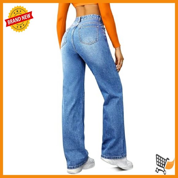 High Waisted Straight Leg Boyfriend Jeans Women's Denim Pants - Picture 3 of 7